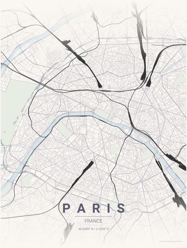 Paris, France map poster