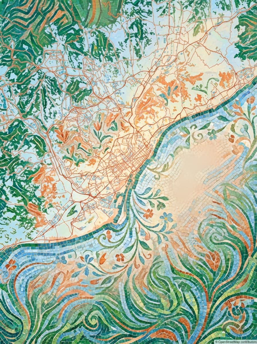 A person unrolling a framed Barcelona map poster from postermap.art.